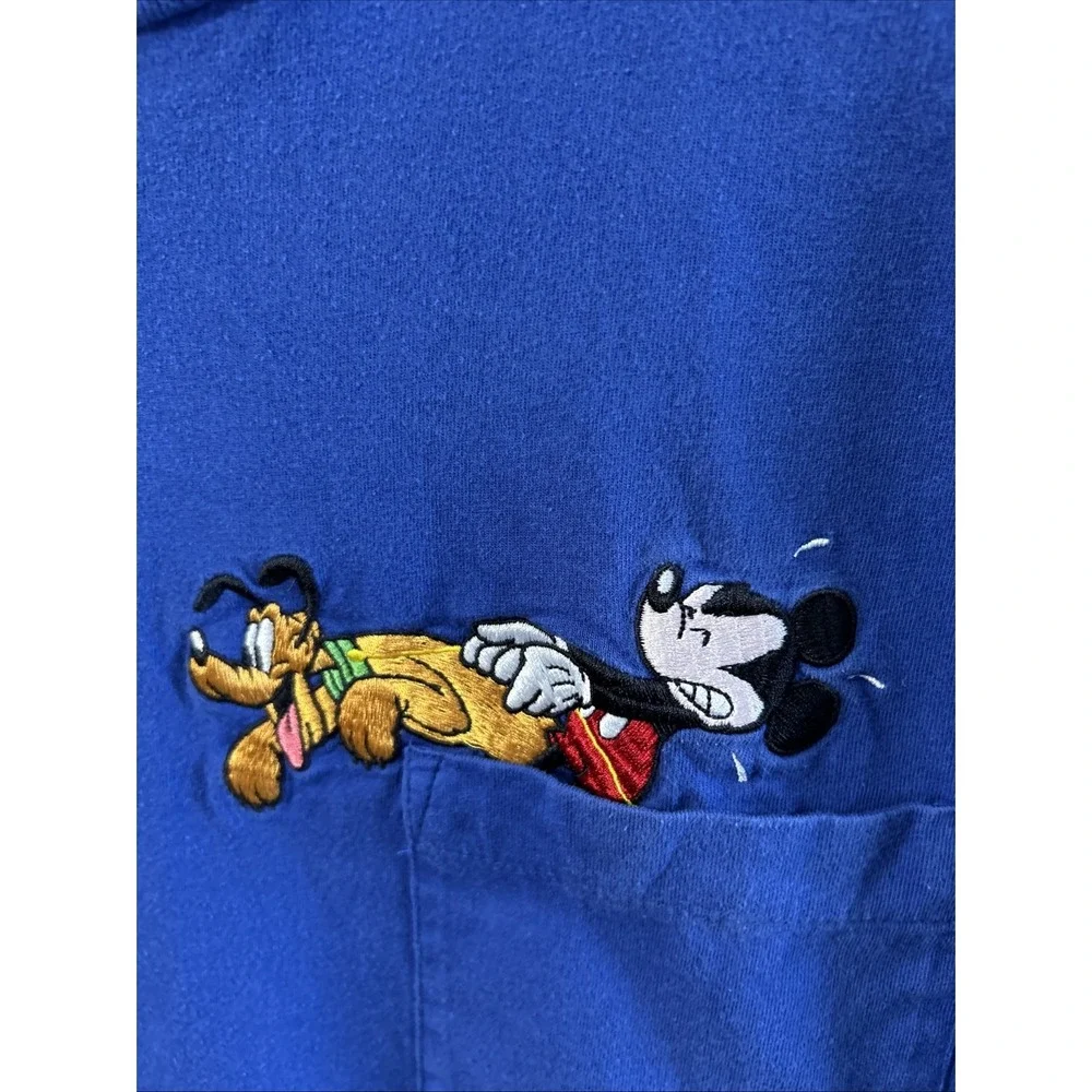 Vintage The Disney Store Mickey & Pluto Pocket T Shirt Sz Med Blue